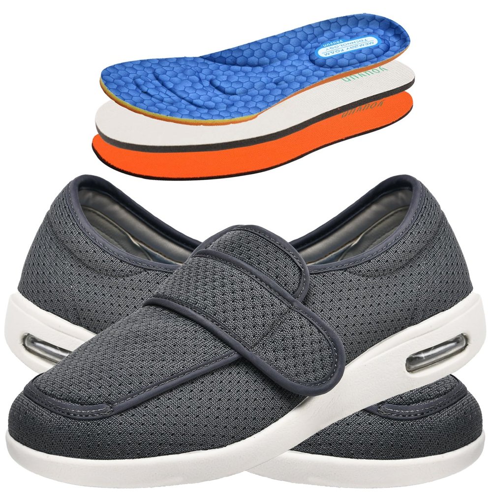 Mge Womens Wide Width Shoes Adjustable Strap Sneakers for Elderly Diabetic Plantar Fasciitis Swollen Feet Plantar Fasciitis Arch Support Walking Slippers for Foot and Ankle Pain Relief(Gray,5)