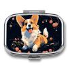 Square Pill Box Corgi Dog on Dark Background Pill Case 2 Compartment Medicine Pill Organizer for Purse & Pocket Portable Travel Pillbox Medicine Vitamin Cod Liver Oil Storage Box Organizer view 1
