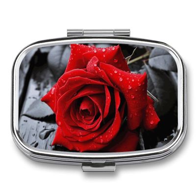 EKYOSHCZ Square Pill Box A Red Rose Pill Case 2 Compartment Medicine Pill Organizer for Purse & Pocket Portable Travel Pillbox Medicine Vitamin Cod Liver Oil Storage Box Organizer, Style