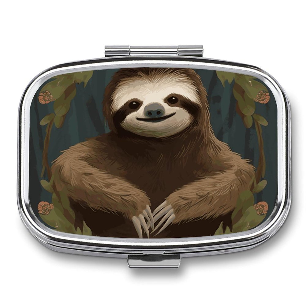 EKYOSHCZ Square Pill Box Sloth Pill Case 2 Compartment Medicine Pill Organizer for Purse & Pocket Portable Travel Pillbox Medicine Vitamin Cod Liver Oil Storage Box Organizer, Style-6