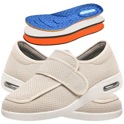 Mge Womens Wide Width Shoes Adjustable Strap Sneakers for Elderly Diabetic Plantar Fasciitis Swollen Feet Plantar Fasciitis Arch Support Walking Slippers for Foot and Ankle Pain Relief(Beige,8.5)