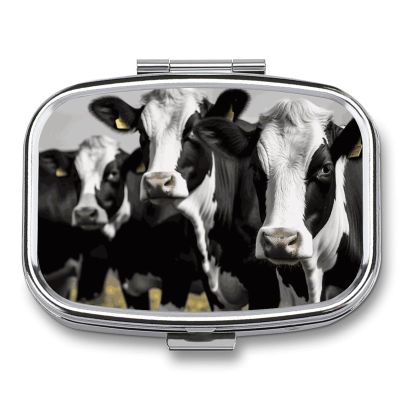 EKYOSHCZ Square Pill Box Black White Cows Pill Case 2 Compartment Medicine Pill Organizer for Purse & Pocket Portable Travel Pillbox Medicine Vitamin Cod Liver Oil Storage Box Organizer, Style-1