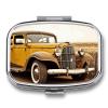 Square Pill Box Antique Car Pill Case 2 Compartment Medicine Pill Organizer for Purse & Pocket Portable Travel Pillbox Medicine Vitamin Cod Liver Oil Storage Box Organizer view 1