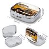 Square Pill Box Antique Car Pill Case 2 Compartment Medicine Pill Organizer for Purse & Pocket Portable Travel Pillbox Medicine Vitamin Cod Liver Oil Storage Box Organizer view 2