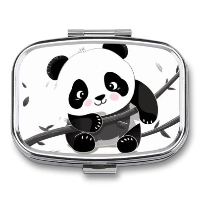 Square Pill Box Cute Pandas Pill Case 2 Compartment Medicine Pill Organizer for Purse & Pocket Portable Travel Pillbox Medicine Vitamin Cod Liver Oil Storage Box Organizer
