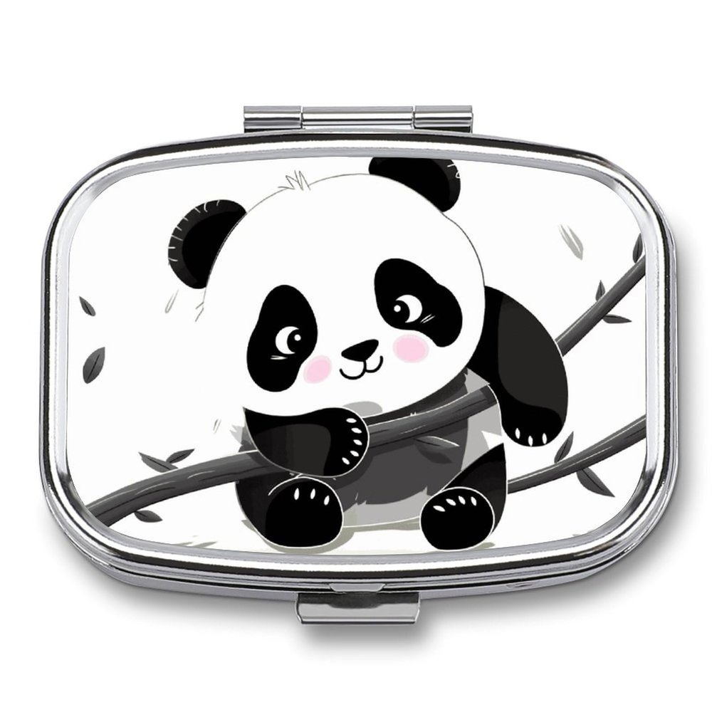 Square Pill Box Cute Pandas Pill Case 2 Compartment Medicine Pill Organizer for Purse & Pocket Portable Travel Pillbox Medicine Vitamin Cod Liver Oil Storage Box Organizer