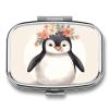 Square Pill Box Penguin Wearing Flowers Pill Case 2 Compartment Medicine Pill Organizer for Purse & Pocket Portable Travel Pillbox Medicine Vitamin Cod Liver Oil Storage Box Organizer view 1