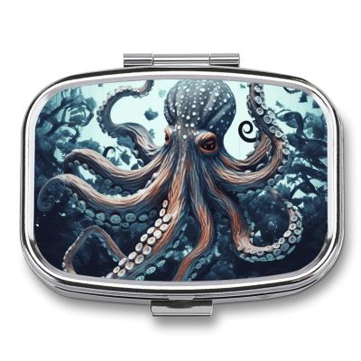 EKYOSHCZ Square Pill Box Cool Octopus Pill Case 2 Compartment Medicine Pill Organizer for Purse & Pocket Portable Travel Pillbox Medicine Vitamin Cod Liver Oil Storage Box Organizer, Style-5