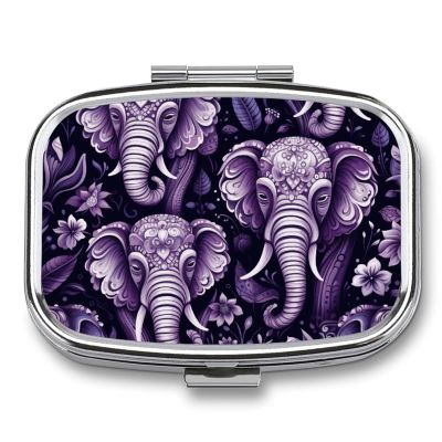 Square Pill Box Cartoon Cute Elephant Pill Case 2 Compartment Medicine Pill Organizer for Purse & Pocket Portable Travel Pillbox Medicine Vitamin Cod Liver Oil Storage Box Organizer