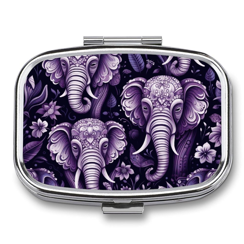 Square Pill Box Cartoon Cute Elephant Pill Case 2 Compartment Medicine Pill Organizer for Purse & Pocket Portable Travel Pillbox Medicine Vitamin Cod Liver Oil Storage Box Organizer