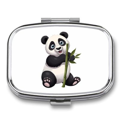 Square Pill Box Naughty Panda Pill Case 2 Compartment Medicine Pill Organizer for Purse & Pocket Portable Travel Pillbox Medicine Vitamin Cod Liver Oil Storage Box Organizer
