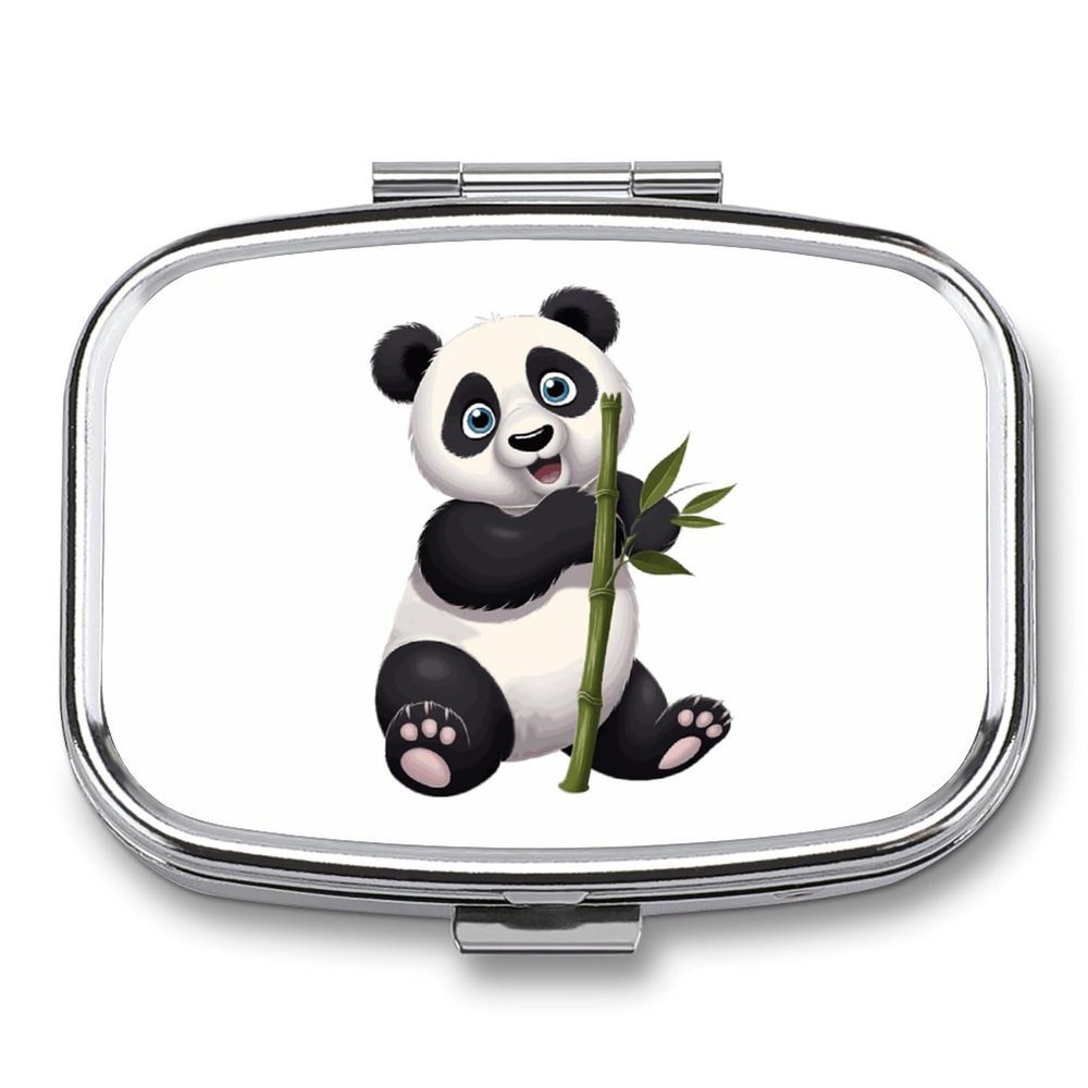Square Pill Box Naughty Panda Pill Case 2 Compartment Medicine Pill Organizer for Purse & Pocket Portable Travel Pillbox Medicine Vitamin Cod Liver Oil Storage Box Organizer