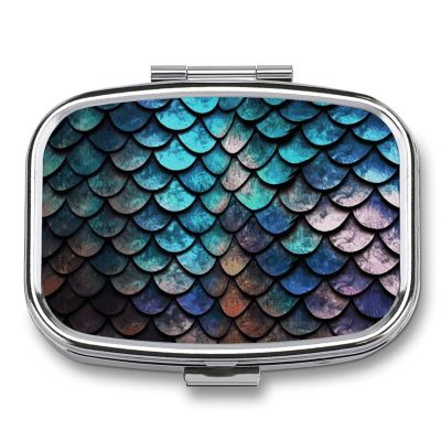 Square Pill Box 3D Magical Dragon Scales Pattern Pill Case 2 Compartment Medicine Pill Organizer for Purse & Pocket Portable Travel Pillbox Medicine Vitamin Cod Liver Oil Storage Box Organizer