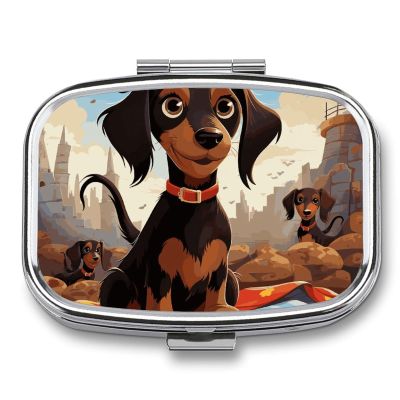 Square Pill Box I Love My Dog Dachshunds Pill Case 2 Compartment Medicine Pill Organizer for Purse & Pocket Portable Travel Pillbox Medicine Vitamin Cod Liver Oil Storage Box Organizer
