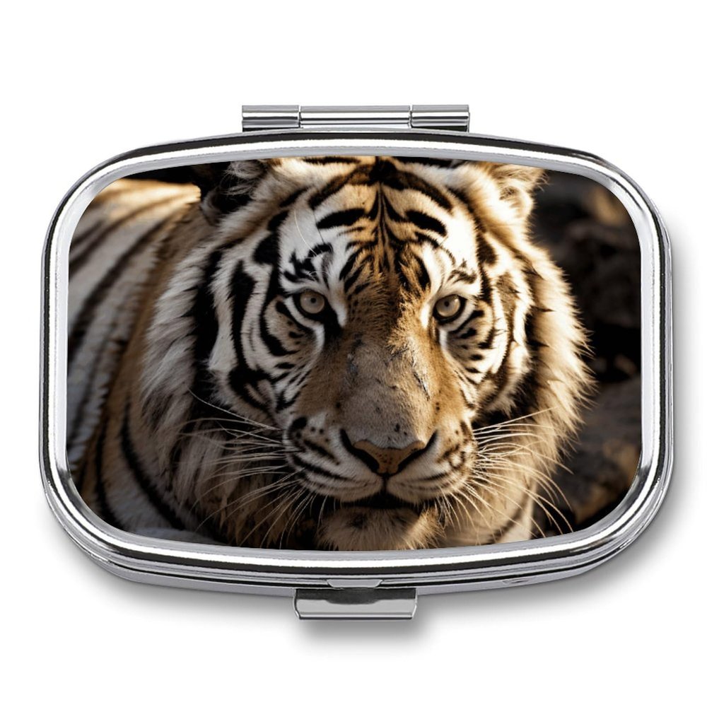 EKYOSHCZ Square Pill Box Animal Tiger Pill Case 2 Compartment Medicine Pill Organizer for Purse & Pocket Portable Travel Pillbox Medicine Vitamin Cod Liver Oil Storage Box Organizer, Style-5