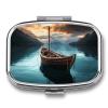 Square Pill Box Fishing Boat Pill Case 2 Compartment Medicine Pill Organizer for Purse & Pocket Portable Travel Pillbox Medicine Vitamin Cod Liver Oil Storage Box Organizer view 1