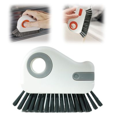 2 in 1 Groove Cleaning Brush Window Track Cleaning Tools, Door Window Groove Cleaning Brush with Hidden Scraper, Multifunction Hard Bristle Crevice Cleaning Brushes for Sliding Door Track (2, Gray)