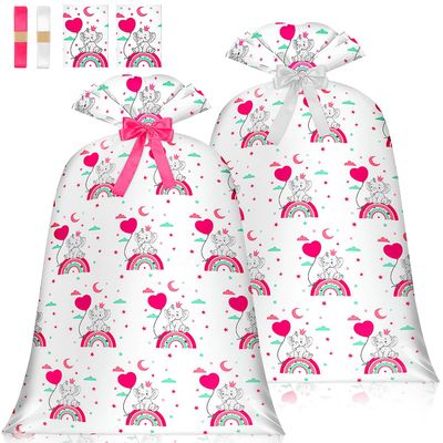 Jumbo Gift Bag for Baby Shower - Extra Large Pink Elephant Rainbow Big Gift Bag for Baby Girl - Oversized Present Bag (48inch 2Pack)