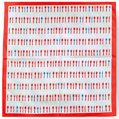 Manekineko-Ai Furoshiki Wrapping Cloth 100% Cotton fabric,Lunch cloth,Cutlery pattern,Red,Made in Japan 19.6"x19.6"