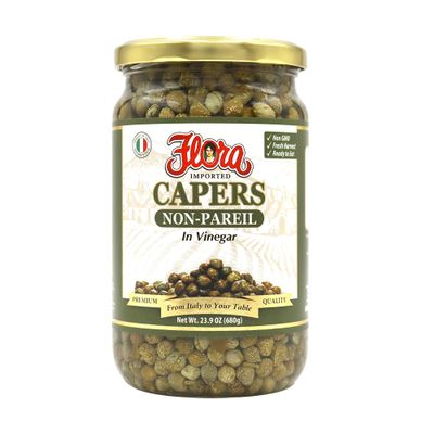 Flora Gourmet Non-Pareil Capers in Vinegar Brine - 24 oz. Jar - Food Service Size - Imported from Italy