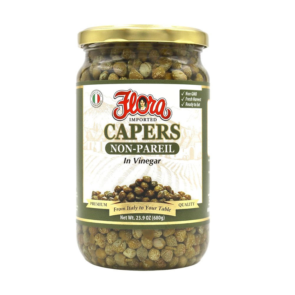 Flora Gourmet Non-Pareil Capers in Vinegar Brine - 24 oz. Jar - Food Service Size - Imported from Italy