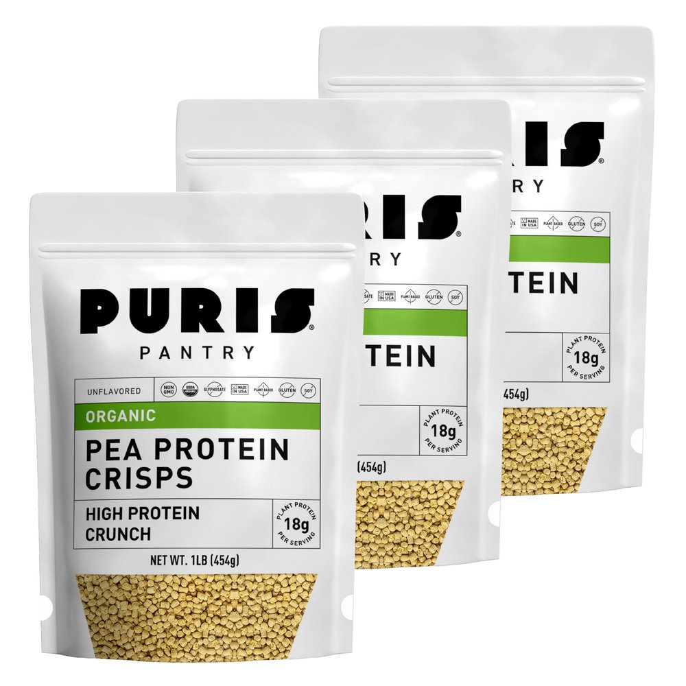 PURIS Organic Pea Protein Crisps, Certified Organic Pea Protein Isolate, Keto Protein Crunch, Made 100% in The USA, Non-GMO, Gluten Free, No Sugar, No Soy, 18g Protein, 7g Carbs, Unflavored (1 lb (3-Pack))