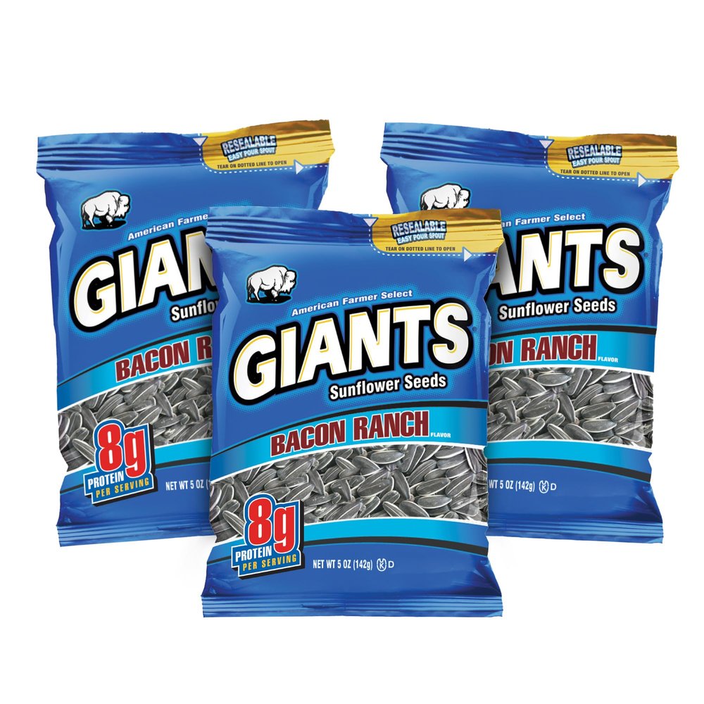 GIANTS Bacon Ranch Sunflower Seeds - Sunflower Seeds Bulk, Flavored Sunflower Seed Snack, Roasted Sunflower Seeds to Eat - 5 oz Resealable Bags (Pack of 3)