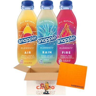 [CAMEO] - SnappIe Elements Variety Pack | 3 Juice Flavors | Rain, Air, & Fire | 15.9 Fl Oz Recycled Plastic Bottle (9 Pack)