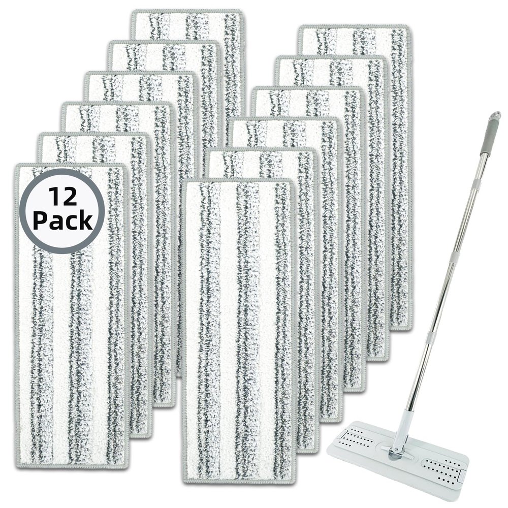 12 Pack Microfiber Mopping Pads Compatible with JOYMOOP, Libman, Oshang Flat Mop and Most 13"X5" Flat Floor Mop, Reusable & Washable Microfiber Cleaning Pads