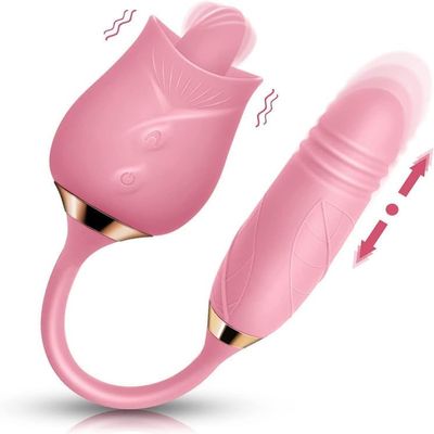 NineLife Basics Easy to Operate Rose Shape Toys Update Model 3 in 1 Rose Toy with Tongue Licking, Thrusting and Vibrating Adult Tools JA3+6 * 1, Roses-pink