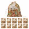 Victoroes Fall Drawstring Gift Bags 10 Pieces, 5" x 7" Small Pumpkin Flowers Maple Leaves Bow Linen Texture Gift Bag Reusable Fabric Wrap Bags for Seasonal Autumn Thanksgiving Holiday Decor view 1