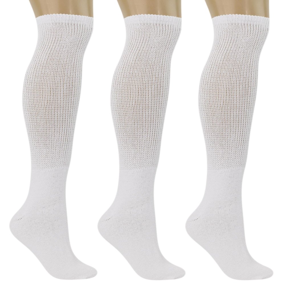 AWS/American Made Diabetic Over the Calf Socks for Women Extra Wide Non-Binding Top and Cushioned Sole 3 Pairs