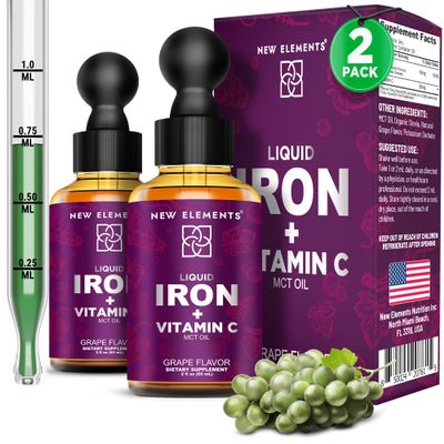 [2 ] Liquid Iron Supplement with Vitamin C  18mg Iron & 50mg Vitamin C for Anemia Support  Blood Builder Drops for Women & Men  Fast Absorption, Boosts Energy & Immunity  Vegan, Non-GMO