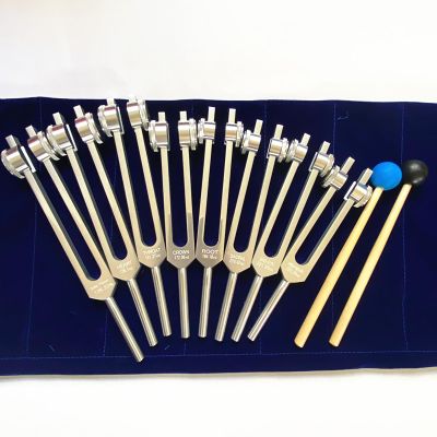 CHANGLKJ 8 Pcs Aluminium Tuning Fork Set, Sound Healing Frequency Tuning Forks with 2 Silicone Hammers, 126.22/136.1/141.27/172.06/194.18/210.42/221.23/272.2 Hz, for Relaxation, Relieve Stress