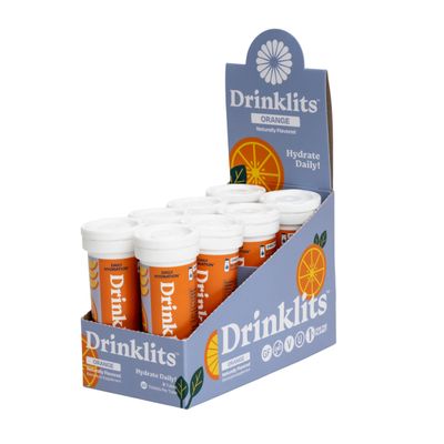 Drinklits Orange Electrolyte Sports Drink Fizzy Hydration Tablets (8) Tube Bundle | Natural Flavors  0g Sugar  Daily Use | 80 Servings - 10 Tablets Per Tube