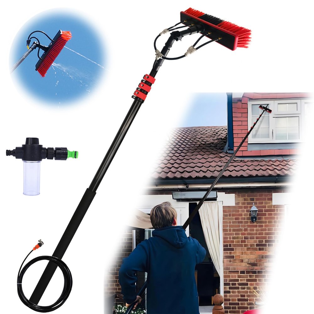 3.6m - 6m Washing Kit: Water-fed Brush, Soap Dispenser, Window Cleaning Pole, Water Fed Telescopic Brush, Window Cleaner Equipment (35cm Brush Head,6M)