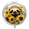 Sloth Sunflower Printed Pill Box Small Pill Case for Purse & Pocket 3 Compartment Travel Pill Boxes Metal Round Small Pill Organizer to Hold Vitamins, Medication, Fish Oil and Supplements view 1