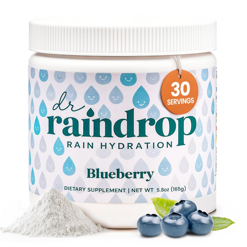 Dr Raindrop Electrolytes Powder, Blueberry Flavor- No Added Sugar Hydration Drink Mix- Gluten Free with Potassium Citrate- Sports Hydration