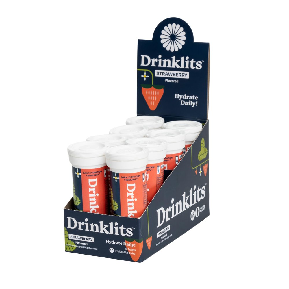 Drinklits Strawberry Immune Support Fizzy Tablets (8) Tube Bundle | Daily Immunity - 0g Sugar - Vitamins - Electrolytes - Botanicals | 80 Servings  10 Tablets per Tube
