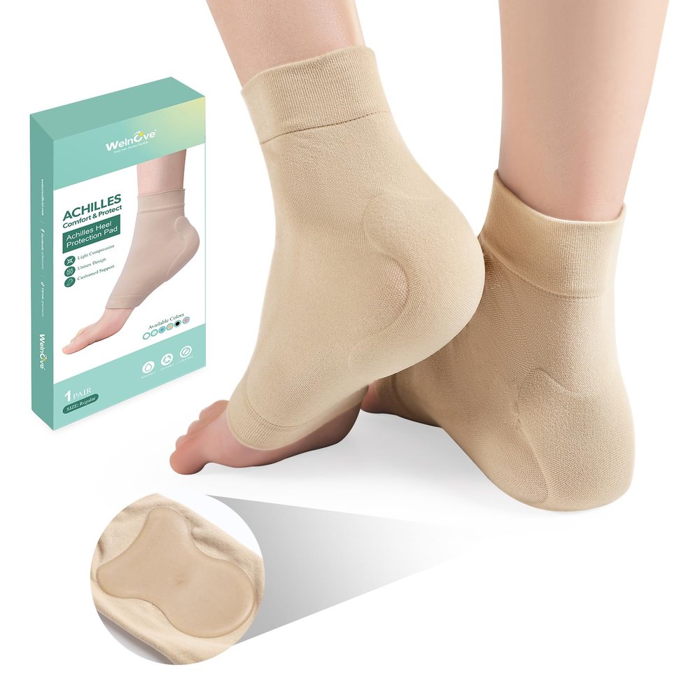 Achilles Tendonitis Heel Protector Socks - (FSA&HSA) Welnove Achilles Tendon Support Compression Socks - Gel Padded Sleeve for Cushion & Protection of Bursitis, Tenderness, Dry Cracked, Large