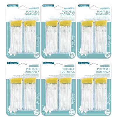 Artlessness Dual Purpose Toothpick2-in-1 Dual Purpose Adult Toothpick Interdental Brush,Easily removes Plaque and Food Debris with 120 per Box in Two Carrying Cases. 6 Boxes = 720 pcs.Real