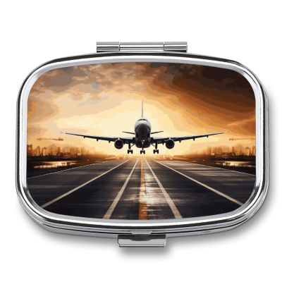 Backpack Airplane Pill Box 2 Compartment Medicine Organizer Portable Pill Container Square Pill Holder for Pocket Travel Pill Case for Purse