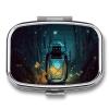 Fireflies and Lantern Pill Box 2 Compartment Medicine Organizer Portable Pill Container Square Pill Holder for Pocket Travel Pill Case for Purse view 1