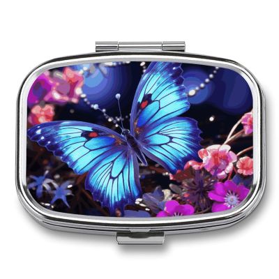 Beauty Butterfly Pill Box 2 Compartment Medicine Organizer Portable Pill Container Square Pill Holder for Pocket Travel Pill Case for Purse