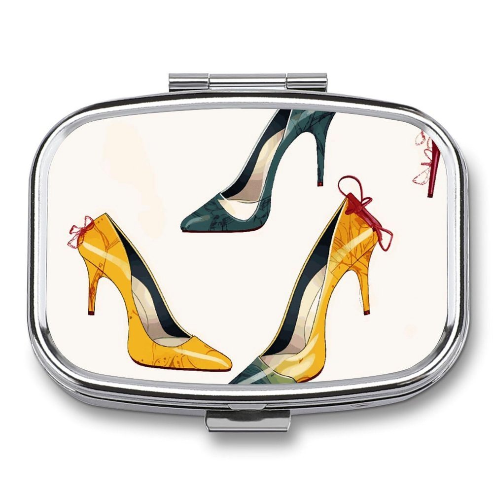 High Heel Shoes Pill Box 2 Compartment Medicine Organizer Portable Pill Container Square Pill Holder for Pocket Travel Pill Case for Purse