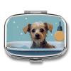 Funny Dog in Bathtub Pill Box 2 Compartment Medicine Organizer Portable Pill Container Square Pill Holder for Pocket Travel Pill Case for Purse view 1