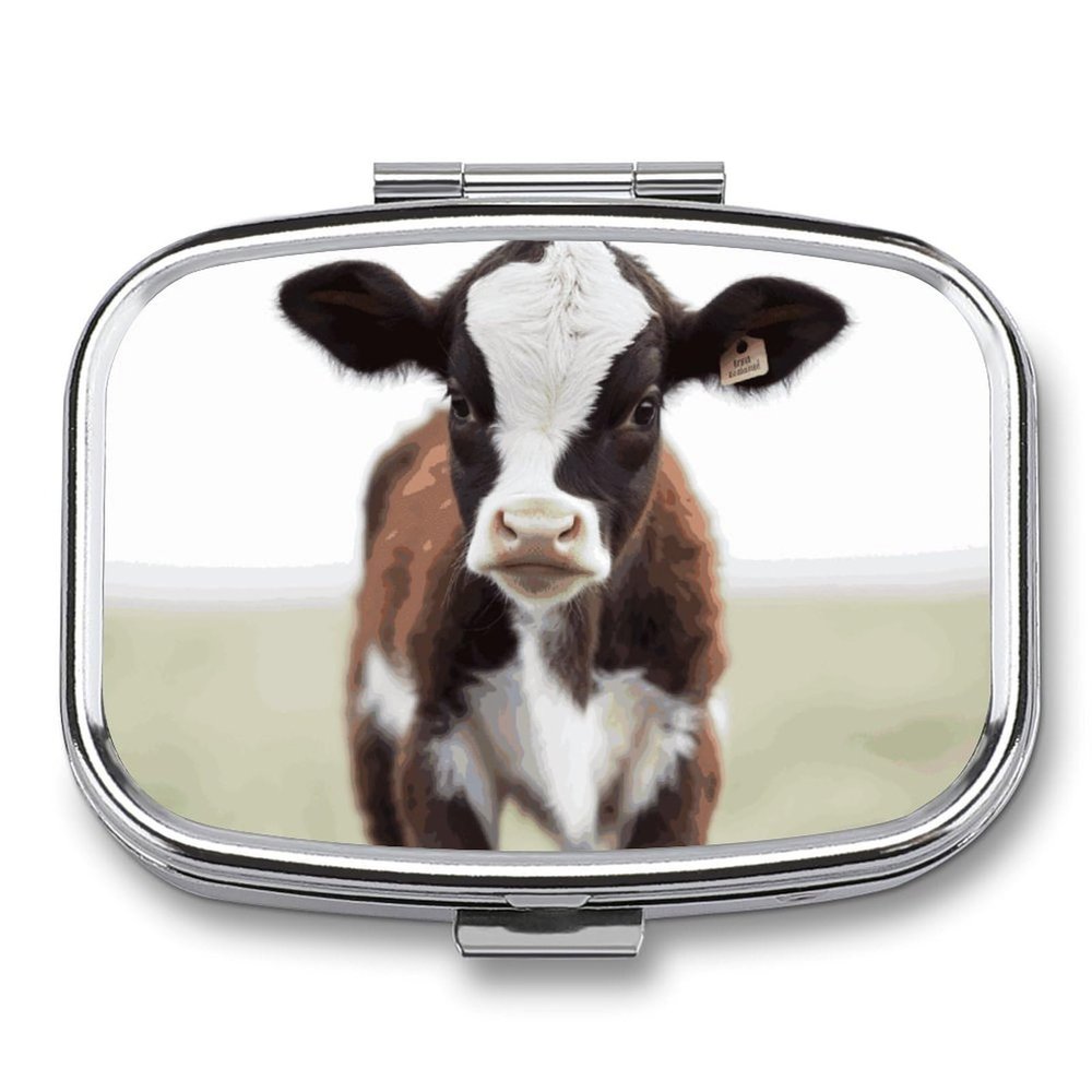 BTCOWZRV Baby Cow Pill Box 2 Compartment Medicine Organizer Portable Pill Container Square Pill Holder for Pocket Travel Pill Case for Purse, Style
