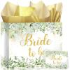 11.8 x9.44x5.31In Bride Gift Bag Sage Green Bridal Shower Gift Bags with Cards Tissue Paper Large Bridal Gift Wrapping Bag Bachelorette Engagement Wedding Shower Gift Bag for Sage Green Christmas Bride to Be Party Decoration view 1