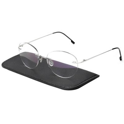 prtcslwd Round rimless reading glasses super light titanium alloy Reader for men and women (silver, 3, x)