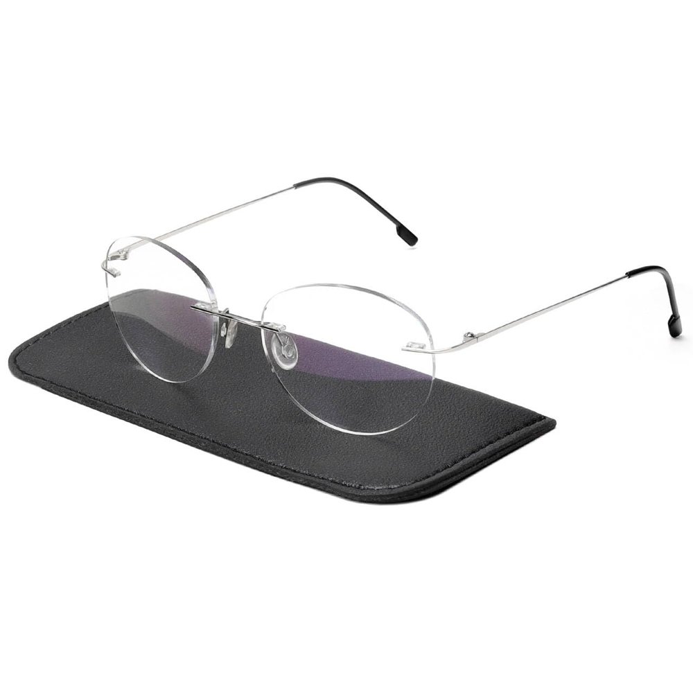 prtcslwd Round rimless reading glasses super light titanium alloy Reader for men and women (silver, 3, x)